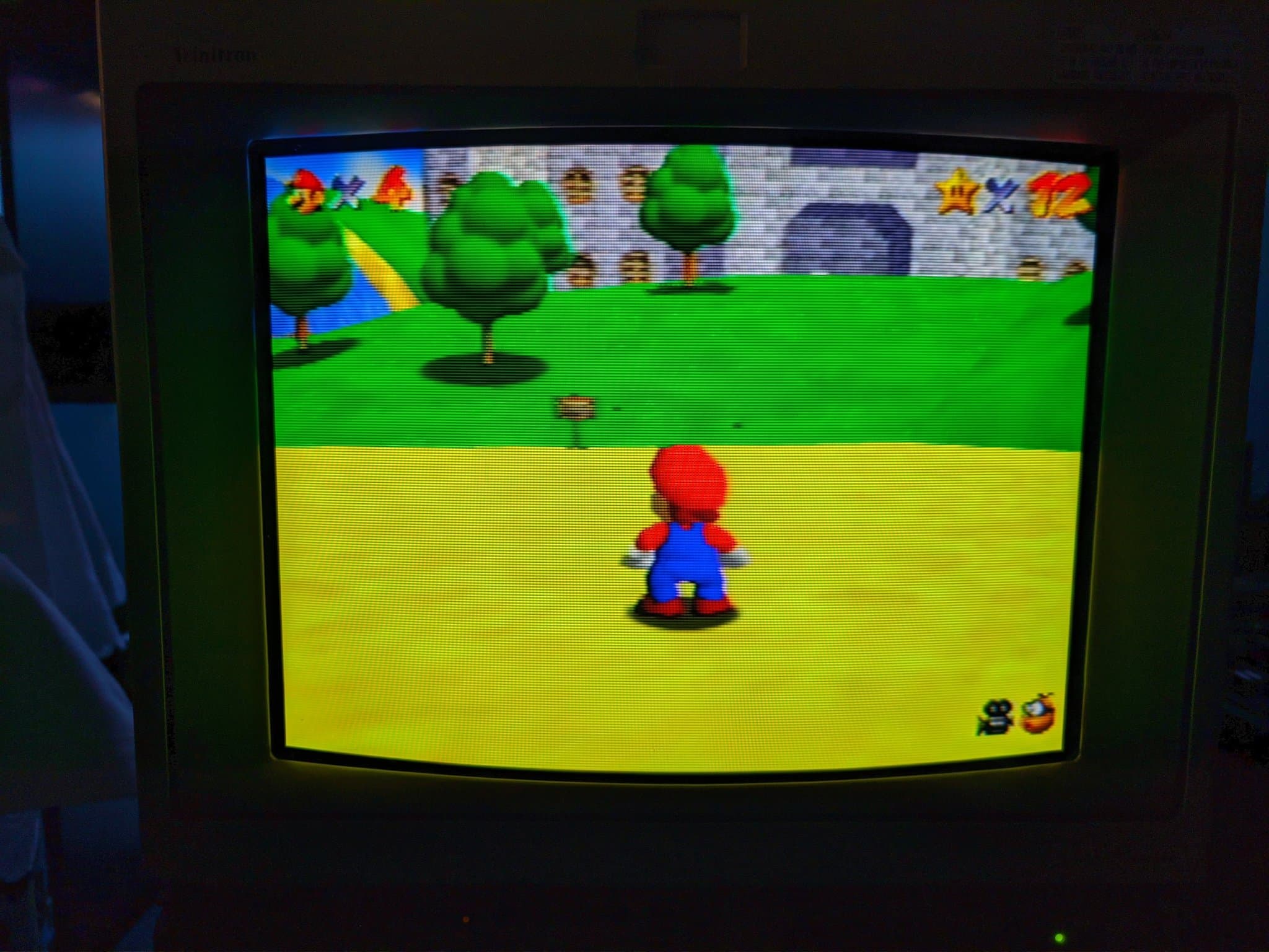 Super Mario 64 gameplay on a Sony CRT, confirming the console works after the restoration.