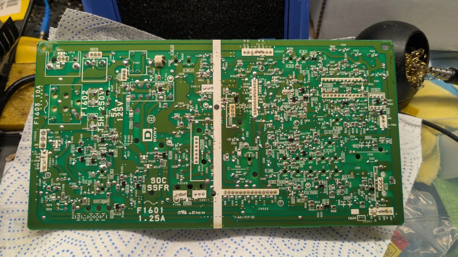 Sony PVM-9045QD deflection (D) board fully reflowed, the solder side now all shiny joints.