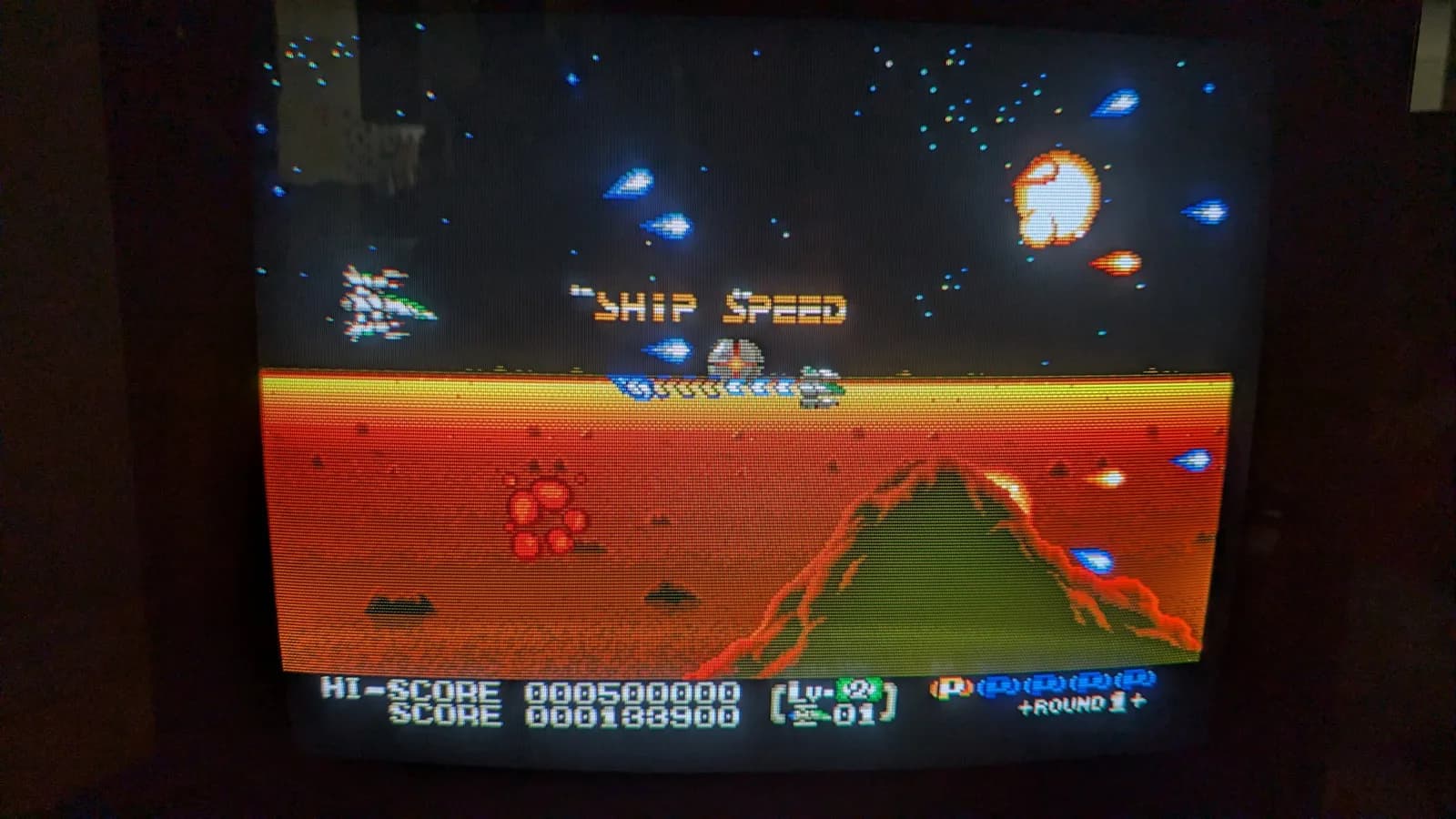 Eliminate Down arcade game running on repaired B&O Beovision 1 CRT displaying perfect picture after X2 safety cap replacement and maintenance work completed.