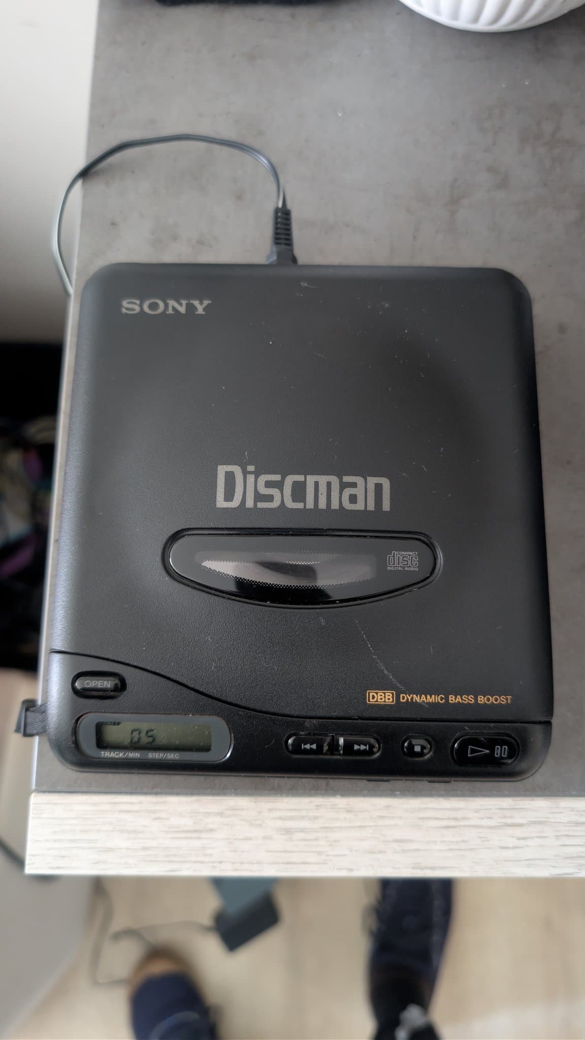 Sony Discman shown working, the unit that would be sacrificed to harvest its laser pickup for the PC Engine CD-ROM2 repair.