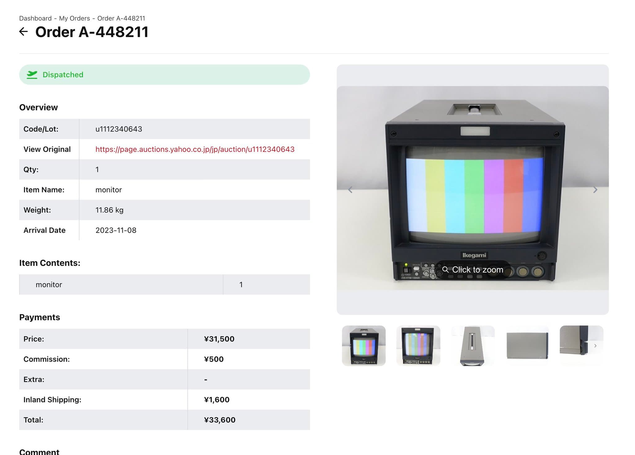Victor TM-A101 CRT monitor displaying color test pattern; structural bezel damage visible from transit damage before repair.
