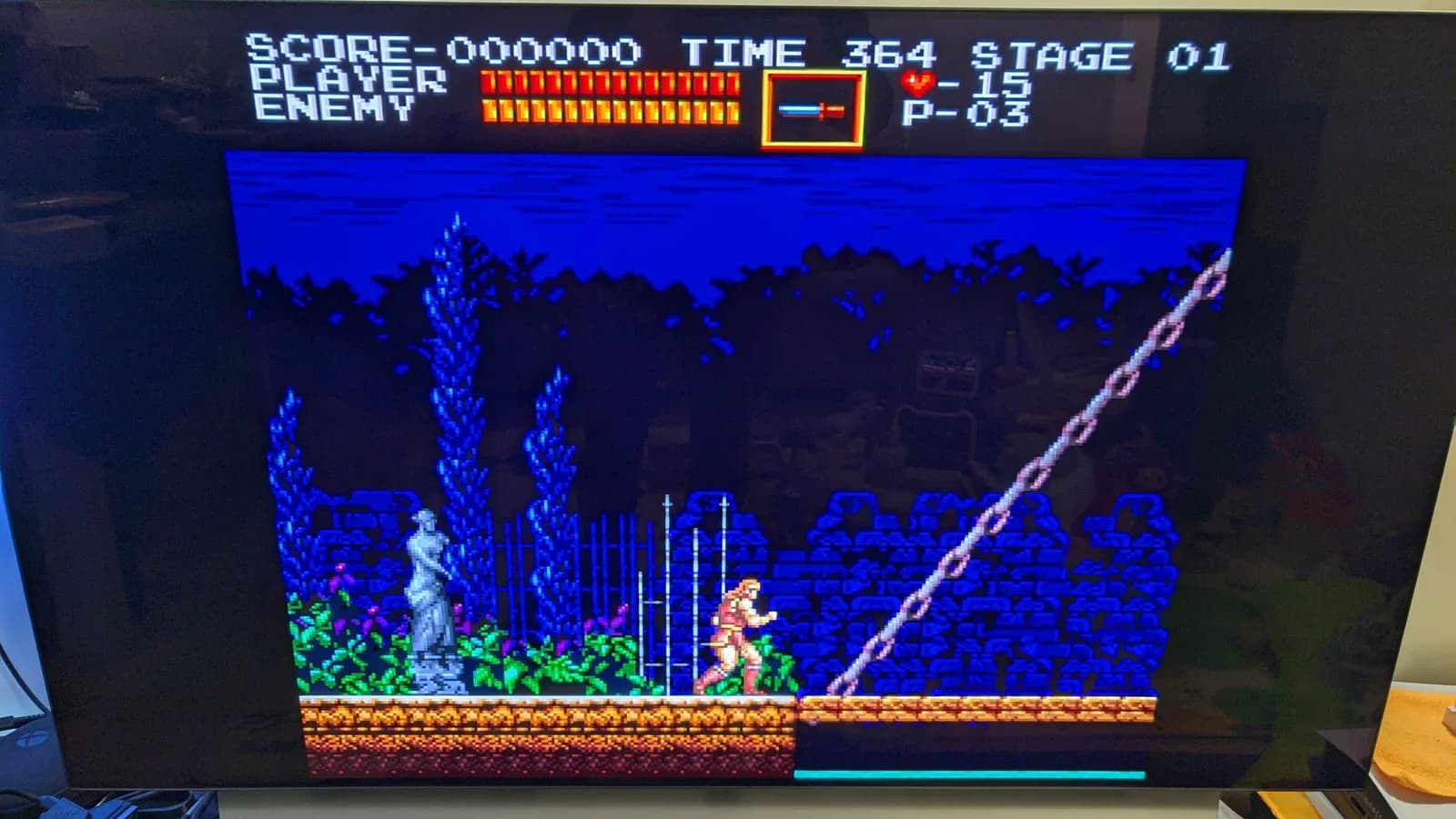 The Sharp X68000 Pro II running Castlevania, stage 1 graphics on screen.