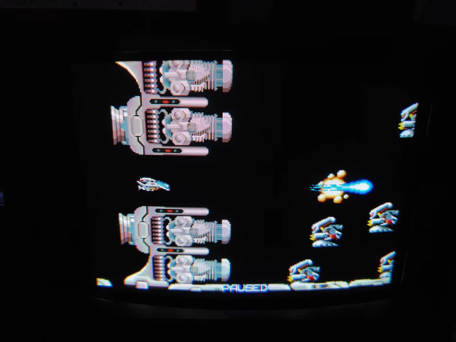 The R-Type SGDK homebrew demo on the Sony PVM-9041Q after the work, sharp sprites and scanlines on the Trinitron tube.