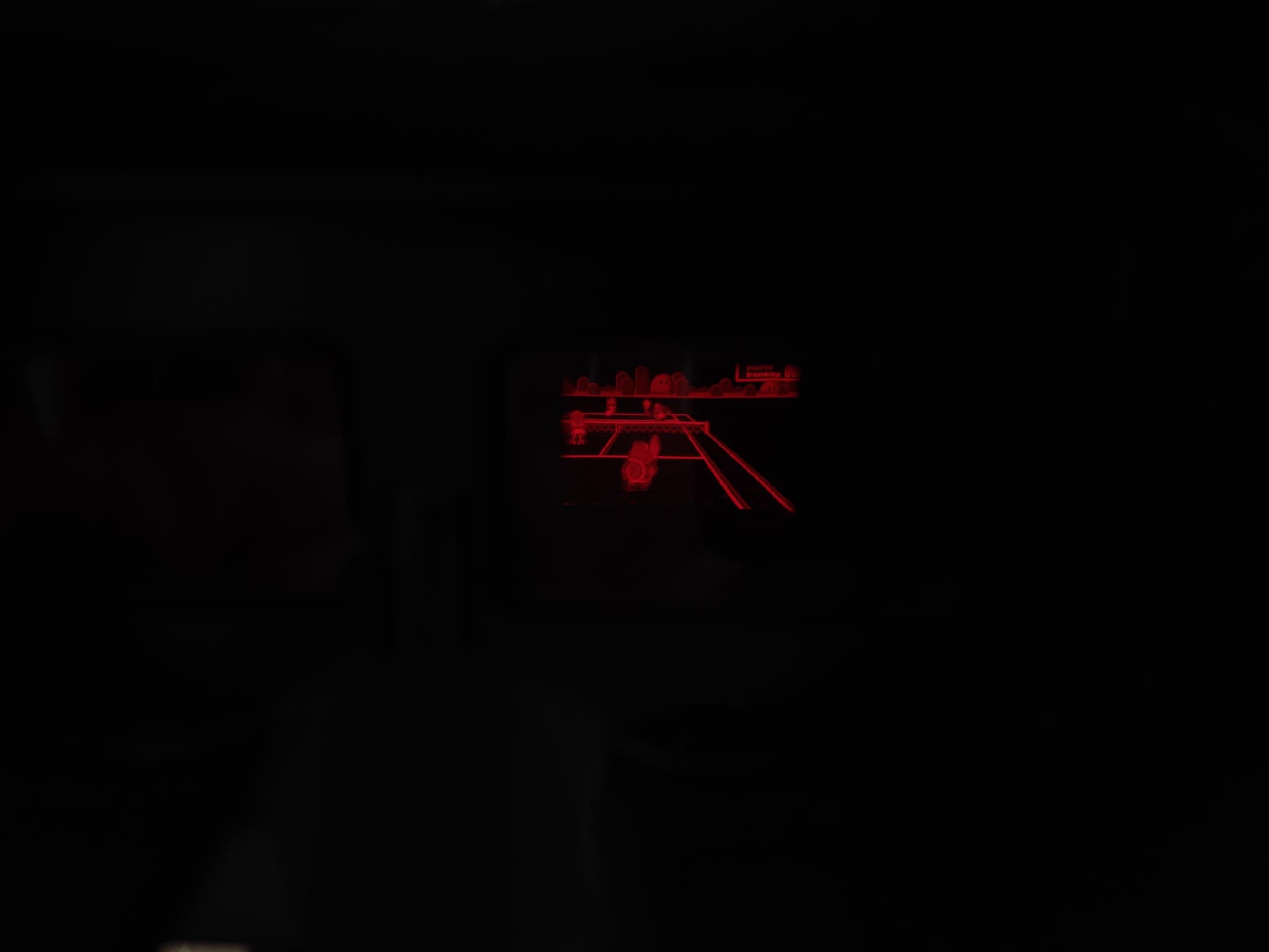 Thermal image showing red circuitry of Nintendo Virtual Boy display assembly during refurbishment testing and diagnostics.