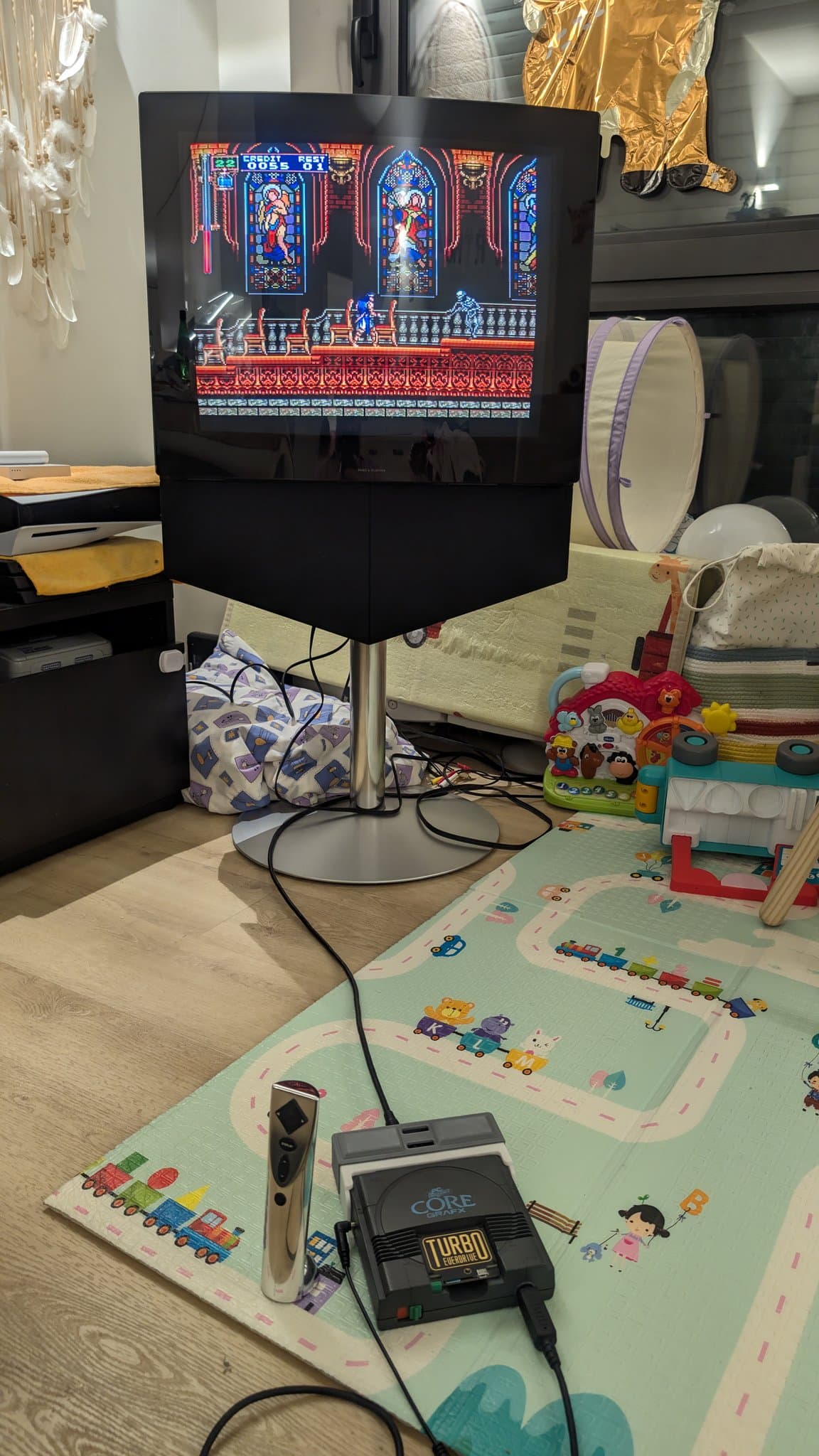NEC PC Engine CoreGrafx running Castlevania: Rondo of Blood (from a Turbo Everdrive Pro) during testing.
