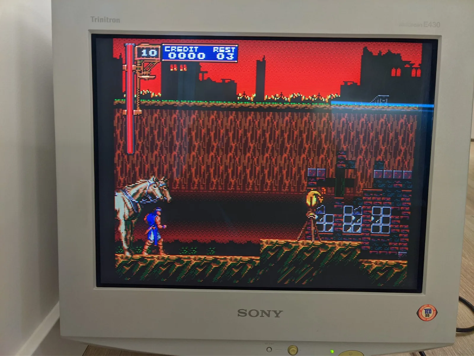 Sony CPD-E430 CRT displaying Castlevania gameplay; vibrant colors and sharp geometry visible, no obvious damage noted.