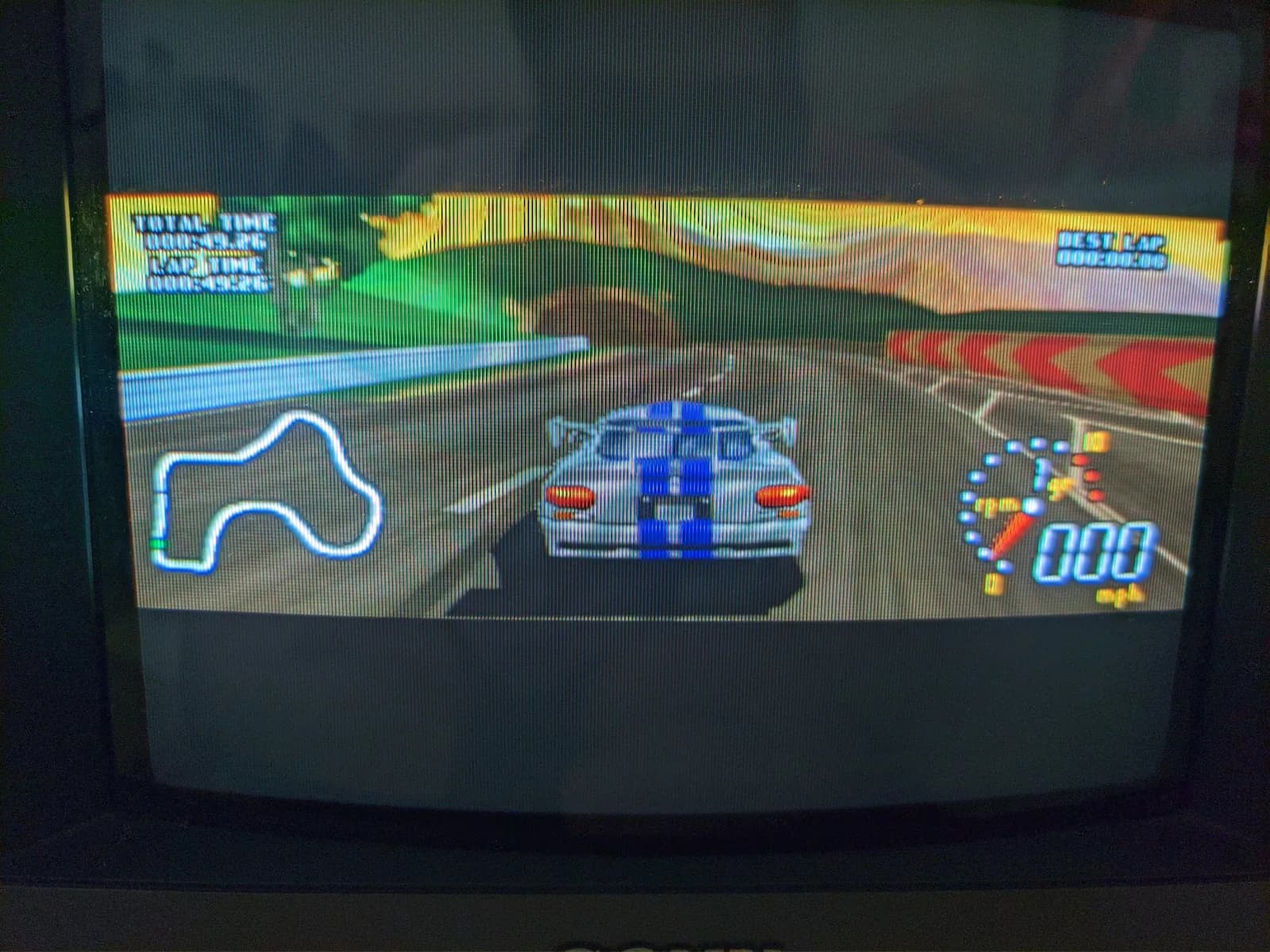 World Driver Championship running on N64 in hi-res mode on Sony PVM-9040, displaying race track, vehicle, and score display.