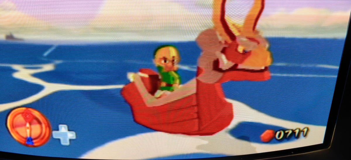 Kirby Super Star gameplay displayed on Sony PVM-14L2 via composite connection, showing King Dedede boss fight scene.