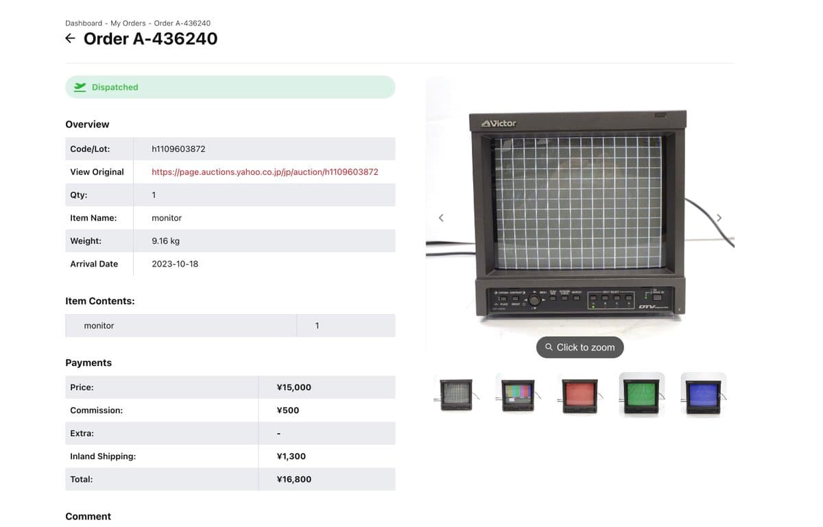 Victor TM-A101 CRT monitor with cracked bezel and internal damage from shipping; tube resting against PCBs.