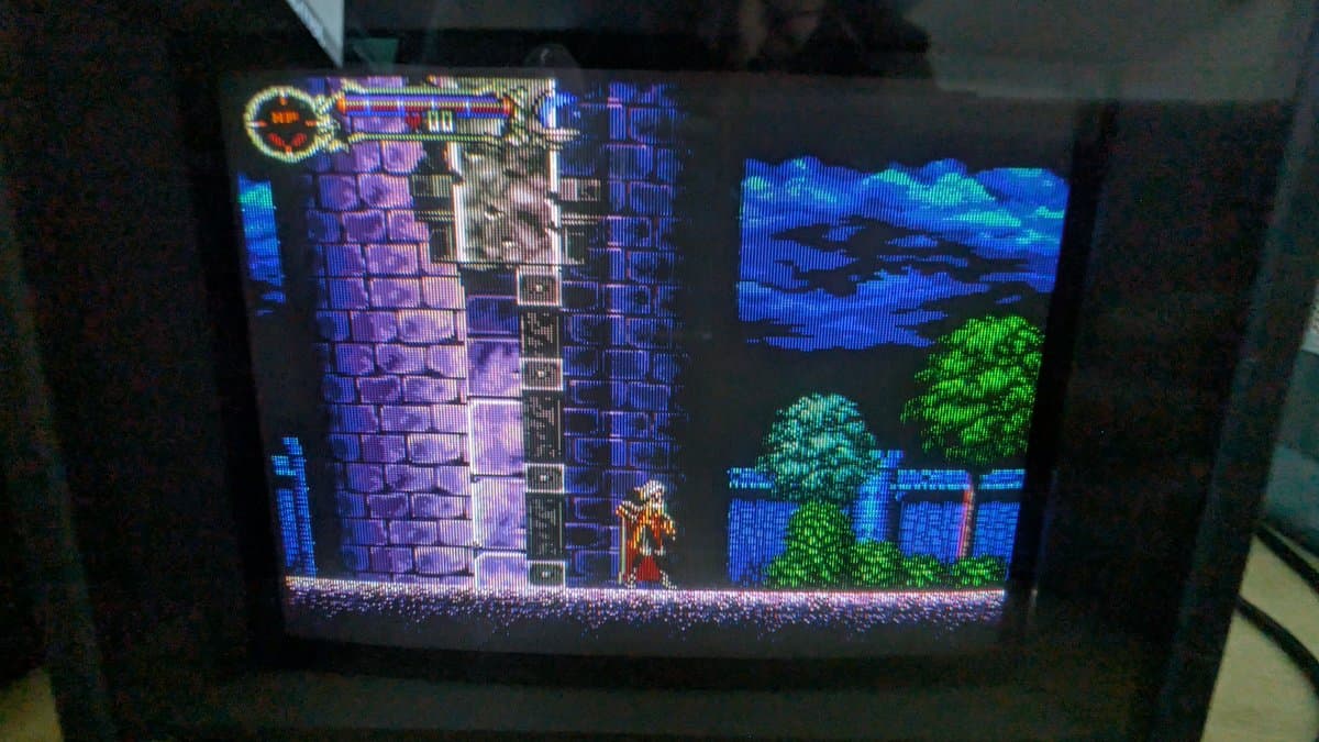 Sony PVM-6041Q CRT displaying Castlevania gameplay after restoration; vertical hold adjusted, picture now stable with vibrant color output.